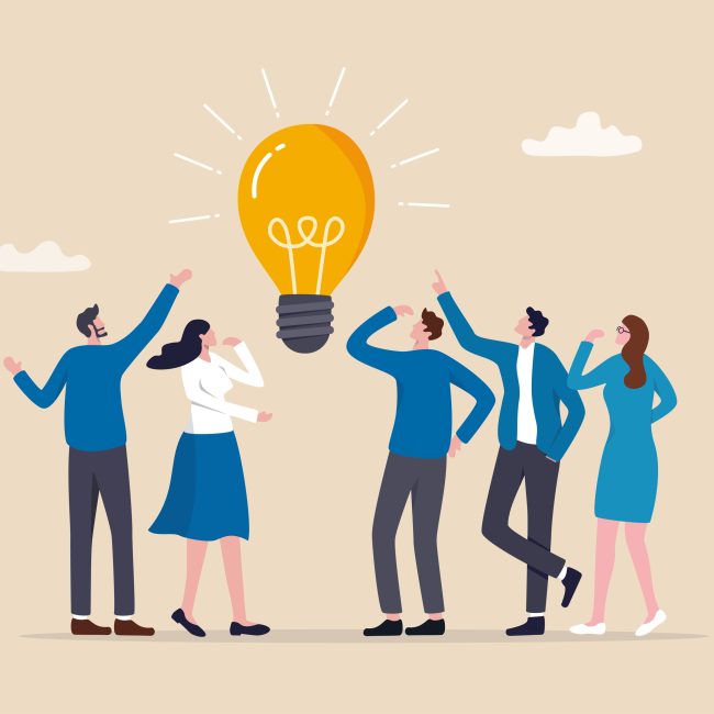 Brainstorming business idea, solution to solve problem, discussion to discover new idea, meeting or participation, team think together concept, business people brainstorming in business meeting.
